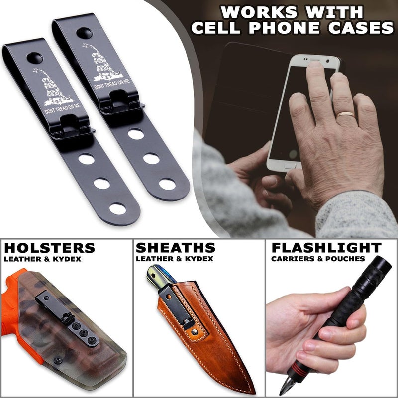 Holstex HolsterSmith Universal Metal Belt Clip for Holster Making - (Model 5) - (3-Hole) - (Tactical Black) - (w/Don’t Tread On Me Engraving) - (2 Pack) - Image 2